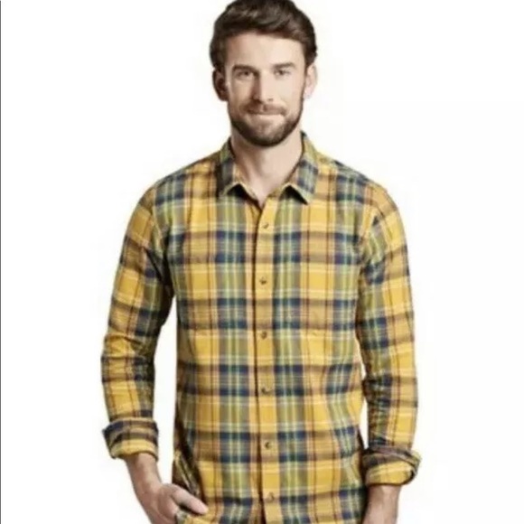 Toad&Co Horny Toad Size L Flannagan Yellow Plaid Button Shirt Lumberjack Cotton - Picture 1 of 8